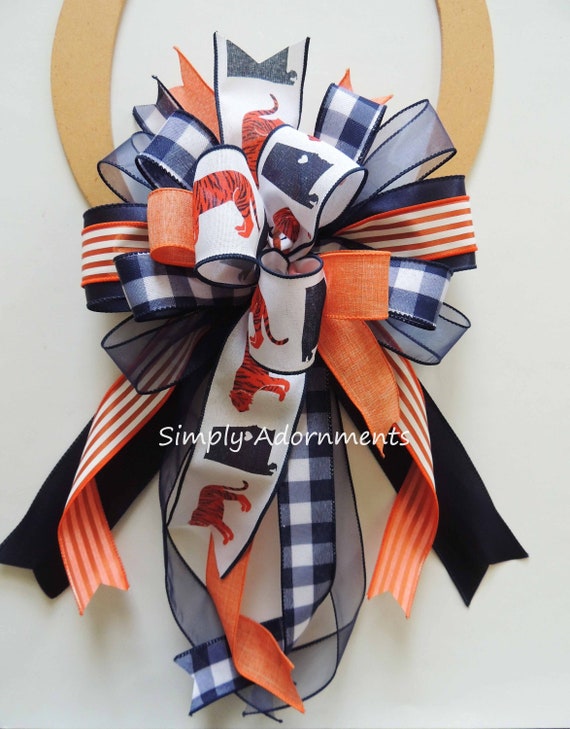 Navy orange football Bow, Navy Orange college football bow, College football Door Bow, Navy orange lantern Bow, Football Wreath bow Gift bow
