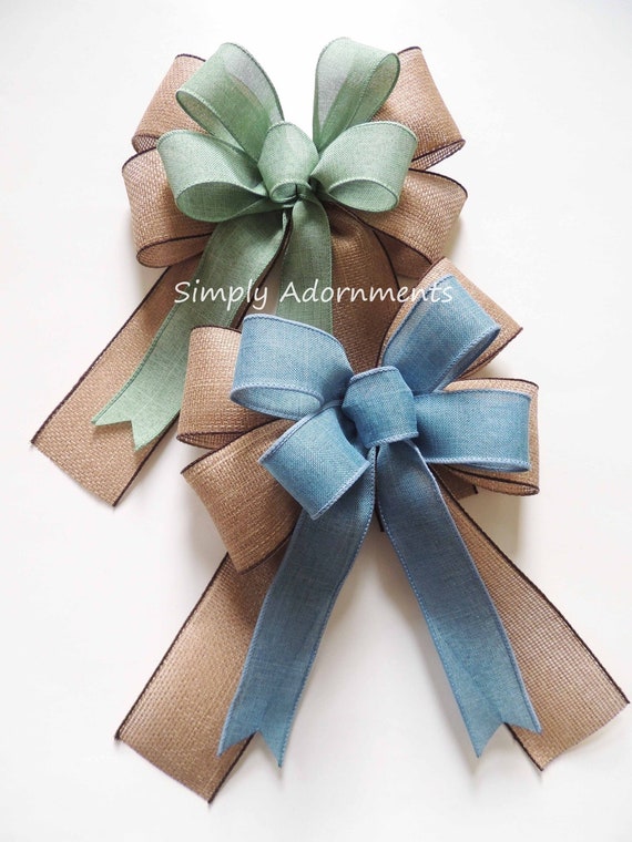 Green Farmhouse Bow, Farmhouse Blue Wreath Bow, Sage green Farmhouse Bow, Blue or Sage green Door bow, Porch sign bow