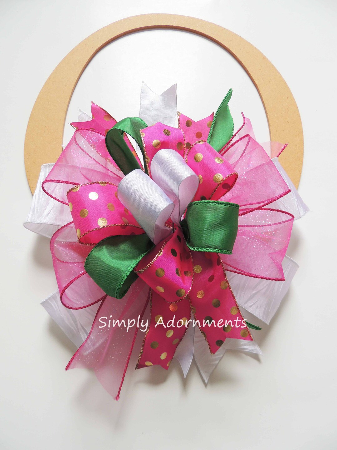Pink Christmas Bow, Pink White Tree Topper Bow, Hot Pink Green Wreath ...
