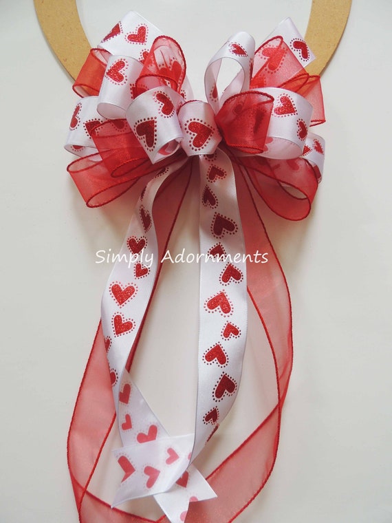 Red Heart Valentine Wreath Bow Red White Hearts Wedding decoration Bow Valentine Showers Bow Party Birthday Valentine Gift Bow