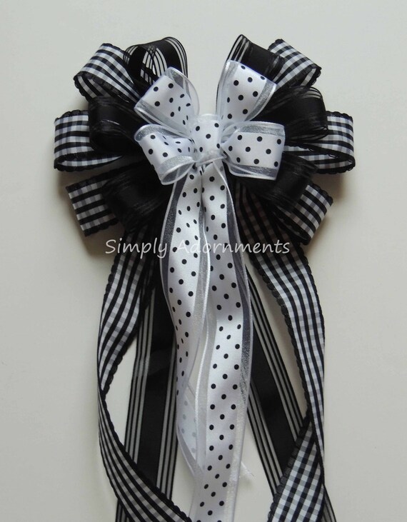 Black White Wreath Bow Black White Wedding Pew Bow Black White Etsy