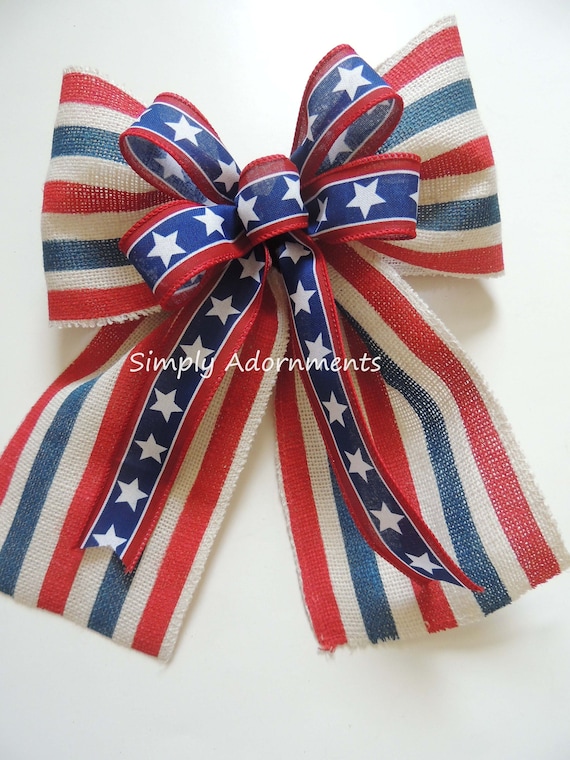 American Pride Burlap Bow, patriotic Burlap Bow, July 4th Wreath bow, 4th of July bow, Independence Wreath Bow, Patriotic farmhouse bow.