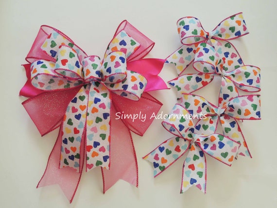 Pink Valentine bow, Pink Valentine Bow, Multicolored Valentine Heart Bow, Valentine Wreath Bow, Valentine door Bow, Valentine heart Gift Bow