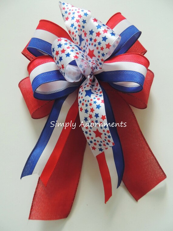 Stars and stripes bow, Patriotic Tri color wreath bow, July 4th Wreath Bow, Patriotic lantern Bow, Summer holiday bow, July 4th Gift bow Il_570xn