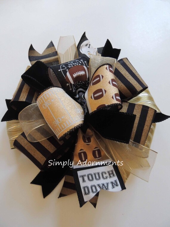Black Gold Team Football Bow, College Football Bow, Black Gold Football Bow, New Orleans Football Bow, Fall Football Door bow, Sign Bow