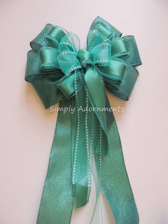 Teal Green Bow, Teal Wreath bow, Teal Pew Bow, Teal Green Wedding Decoration, Spring teal Wreath Bow, Green Teal Wedding chair bow, Gift Bow Il_570xn