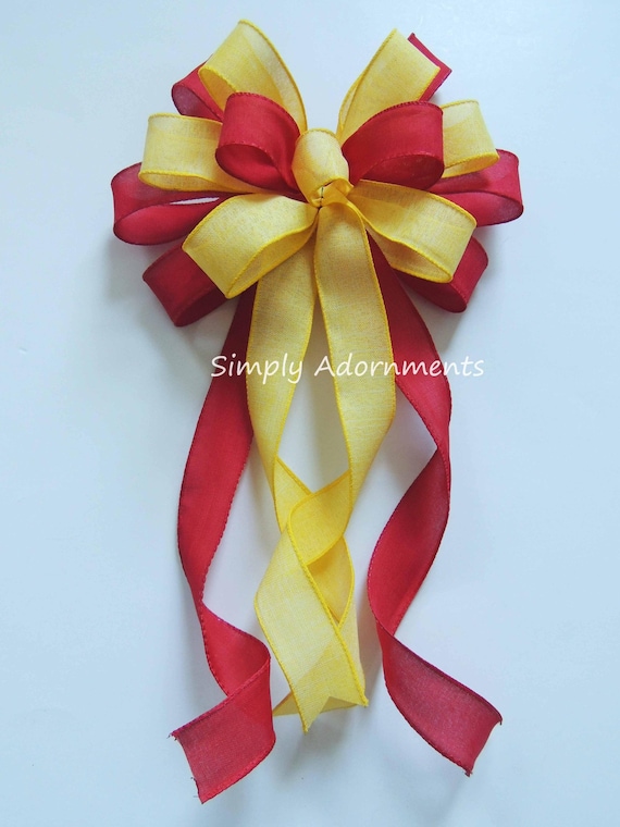 Red Yellow Bow, Red Yellow Sport Bow, Red Yellow Wreath Bow, Red Yellow Wedding Pew Bow, Wedding sign bow, Red Yellow Themed Party Bow