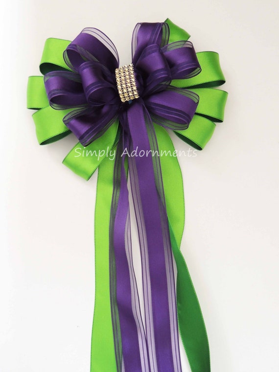 Purple Green Bow, Purple Green Wedding Bow, Kelly Purple Ceremony Bow, Chair Bow, Bow for Church, purple Green Wreath bow, Reception Bows