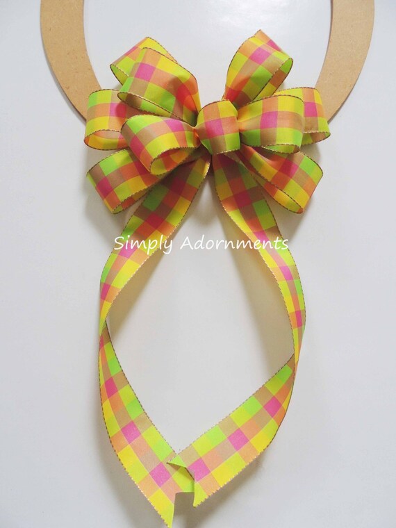 Spring Pink Check Plaid Bow, Spring Check Bow,  Spring pink plaid Bow, Spring Plaid Wreath Bow, Easter Check Plaid Bow, Birthday Party Decor