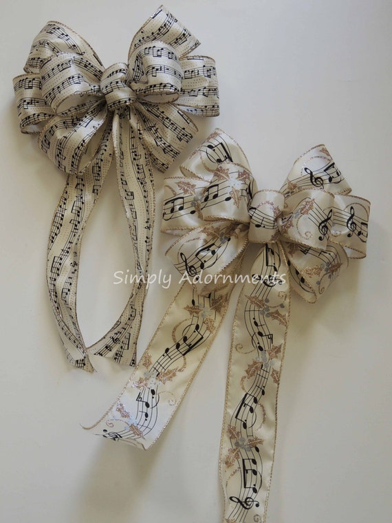 Ivory Gold Music Note Holidays Wreath Bows Music Note Christmas