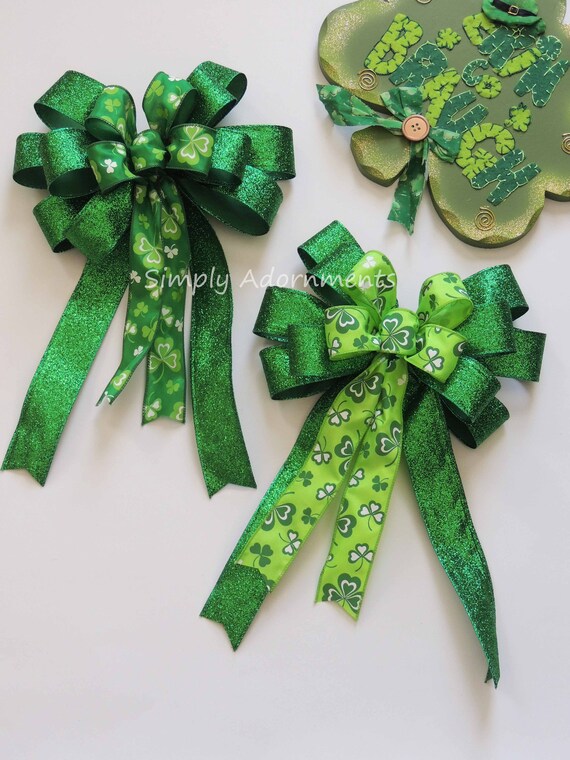 JANOU St Patricks Day Party Decorations 11.4x17.7 in Patricks Day Wreath Bow Green Shamrock Bowknot Irish Holiday DIY Crafts Gift Ribbon Bow Ornaments for St