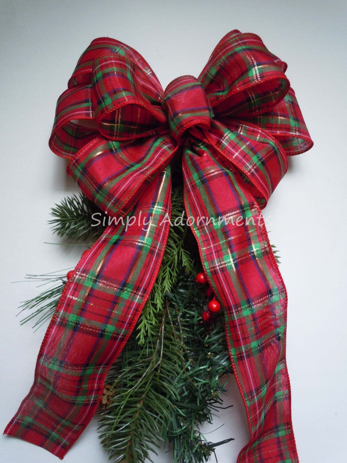 Red Green Country Plaid Wreath Bows, Tartan Woodland Christmas Bow