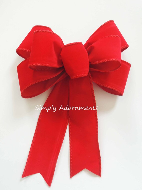 Red Velvet Outdoor Bow, Red Wreath bow, Indoor/ Outdoor Red Christmas Door Bow, Red Velvet Christmas Mailbox Bow, Red Christmas lamp post Bo