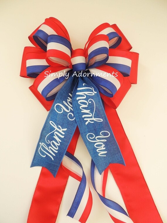 July 4th Wreath Bow, Patriotic Thank You bow, Red White and Blue Bow Door bows, Independence Day Bow USA supporters Patritotic Thank you Bow