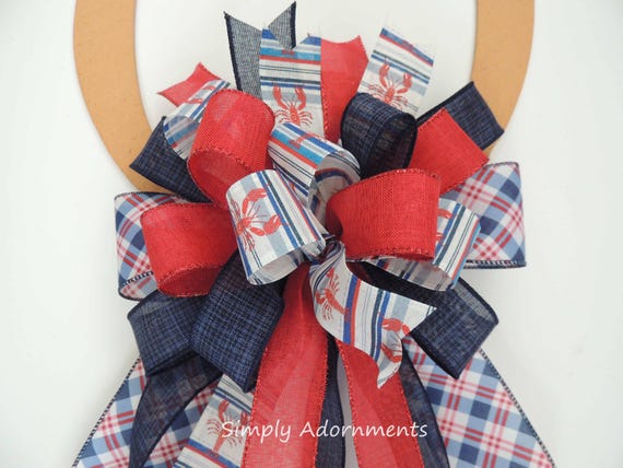 Nautical Bow, Nautical Lantern Bow, Summer Beach bow, Beach door hanger Bow, Lobster wreath bow, welcome sign Beach bow, Nautical Wreath bow
