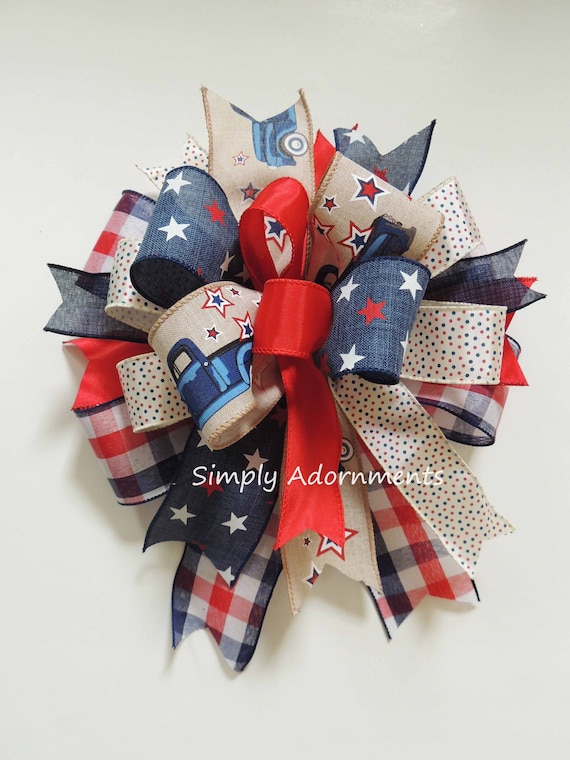 Patriotic Bow, Patriotic Wreath Bow, Presidents Day Decor, Patriotic Door Hanger Bow, Four of July Bow, July 4th Bow