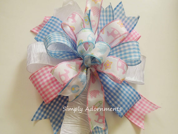 Blue pink shower bow, Gender Reveal Bow, Baby Shower Lantern bow, Gender Reveal Wreath Bow, Boy or Girl door Bow, Gender Reveal Party Decor
