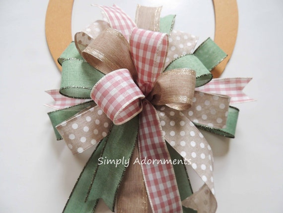 Beige Blush Pink green Bow, Mint pink tan Wreath Bow, Everyday Farmhouse Bow, Farmhouse Wreath Bow, Everyday Farmhouse door bow, Lantern bow