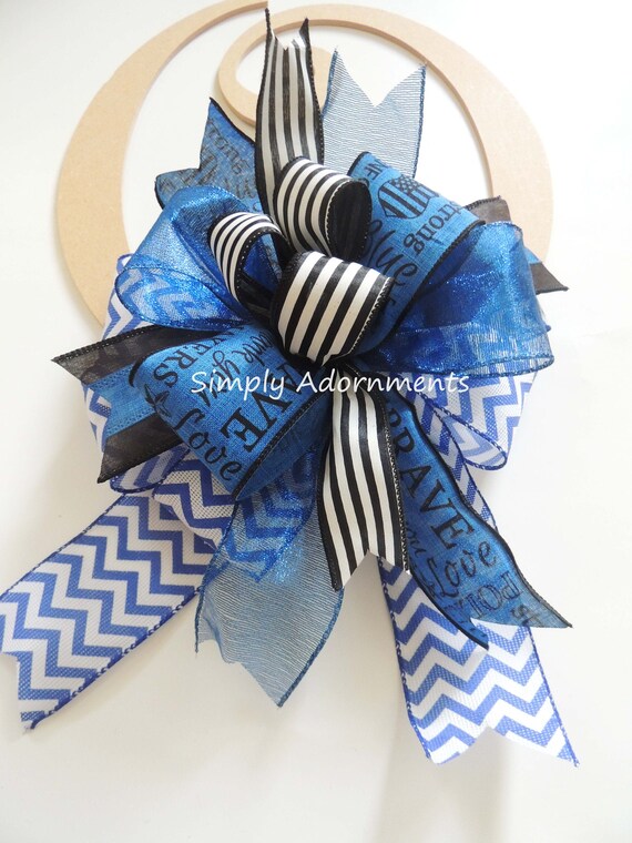 Law enforcement wreath bow,  Blue Black police support Ribbon Bow,  Hero support wired ribbon bow, Police support Bow, Blue black bow