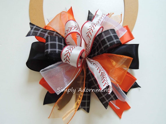 Black orange Baseball Bow, Baseball Wreath Bow, Baltimore Baseball bow, Baltimore Orioles Bow, Orioles door sign bow, Orioles Wreath Bow