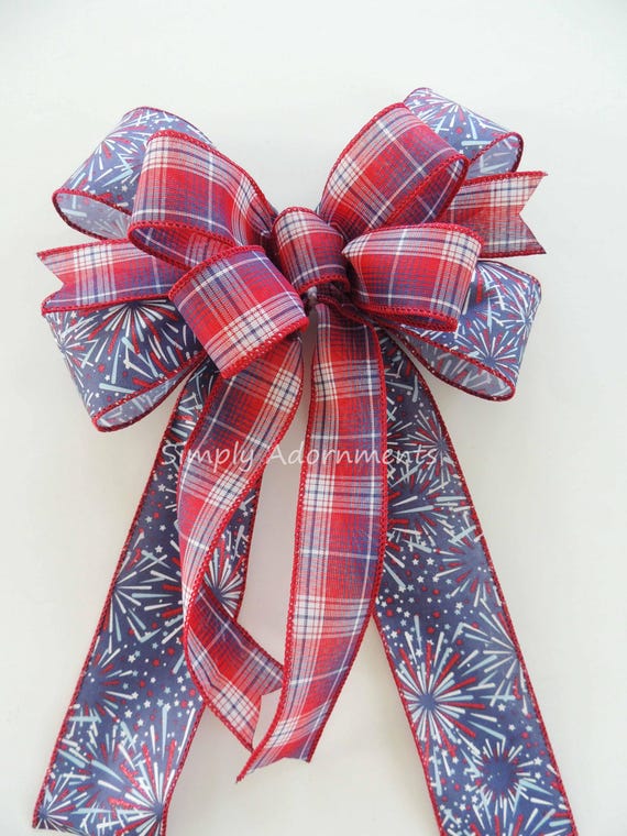 Fireworks Patriotic Wreath Bow, Patriotic bow, Firework wreath bow, Four of July Bow, July 4th door Accent, Independence Decor