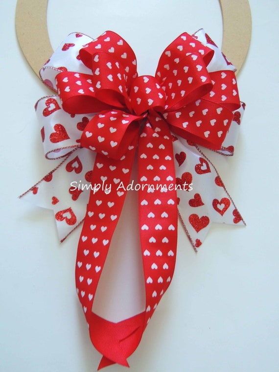 Valentine Red Heart bow, Valentine Wreath Bow, Glitter Red Heart Bow, Valentine Sign Bow, Valentine red Heart Door bow, Valentine Gift Bow