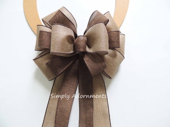 Brown Natural Burlap Ribbon Bow, Farmhouse Wreath Bow, Rustic Brown Burlap door Bow, Brown tan door Bow, Everyday bow, Farmhouse Lantern Bow