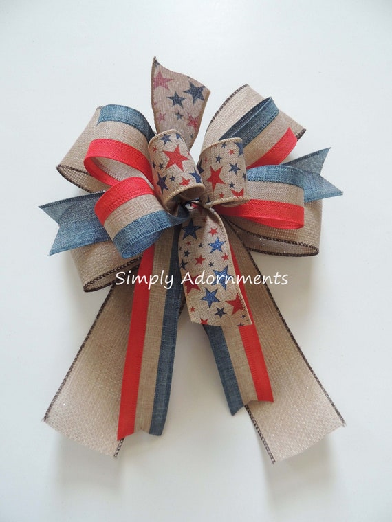 Vintage Stars and stripes bow Sparkle Burlap Patriotic rustic farmhouse wreath bows Rustic Patriotic Farmhouse Bow Farmhouse July 4th bows Il_570xn