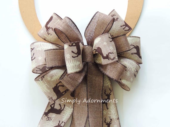 Lodge Christmas Bow, Christmas Woodland Reindeer Bow, Woodland Reindeer Bow, Reindeer wreath bow, Tree Topper Bow Christmas Rustic Lodge Bow
