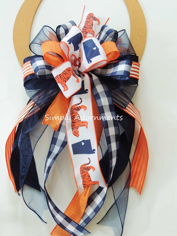 Navy orange football Bow, Navy Orange college football bow, College football Door Bow, Navy orange lantern Bow, Football Wreath bow Gift bow