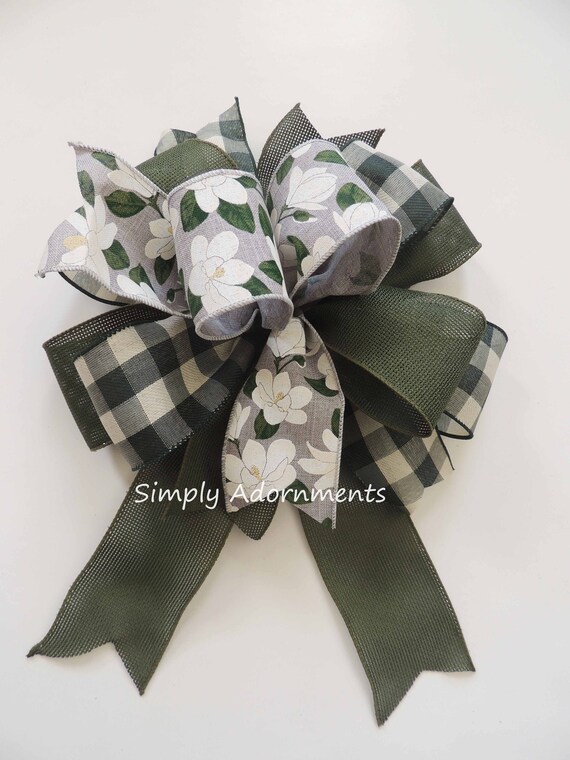Farmhouse Buffalo check Bow, Moss Grey farmhouse Check Bow, Louisiana Wreath bow, Magnolia sign Bow, Moss Grey farm bow, Magnolia Door Bow
