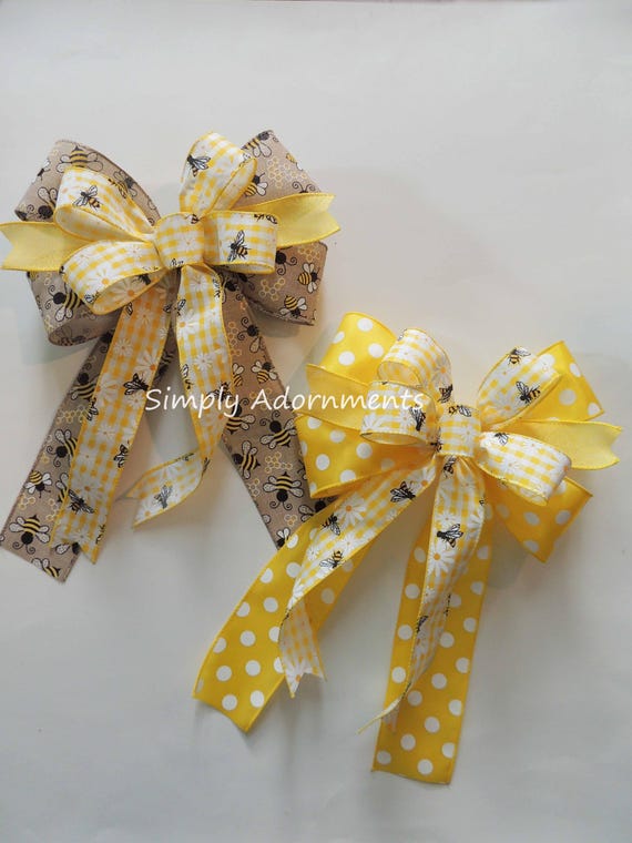 Yellow Check Bumble Bee Bow, Yellow Bee Shower bow, Baby Bee Door Bow, Yellow themed Lantern Bow, Yellow Check Bee Sign Bow, Bee Wreath Bow