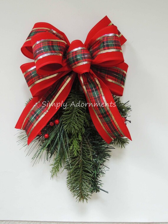 Red Velvet Country Christmas Plaid Bow Red Velvet Tartan Christmas Wreath Bow Country Plaid Christmas Bow Indoor/ Outdoor Christmas Bow