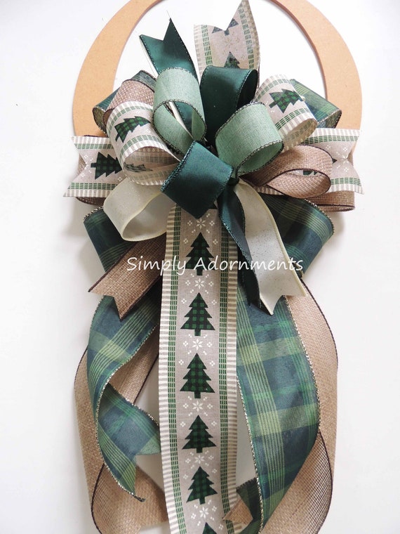 Green Farmhouse Christmas Bow, Rustic green Plaid Christmas Bow, Green Christmas Tree Bow, Plaid Green Christmas tree bow, Green Door bow