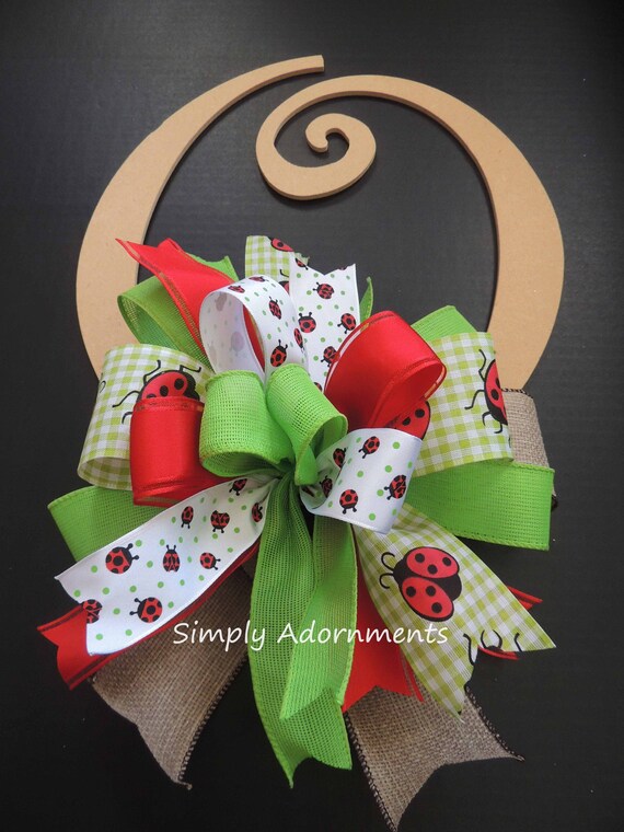 Red Green Ladybug Bow, Ladybug baby shower Party Decor, Ladybug door bow, Ladybug Wreath Bow, Ladybug Lantern Bow, Ladybug sign door Bow