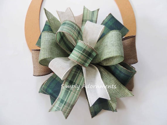 Plaid Green Bow, Farmhouse green Bow, Sage green Door bow, Farmhouse Door Bow, Everyday Sage green Wreath bow, Bow for Porch sign, Gift bow