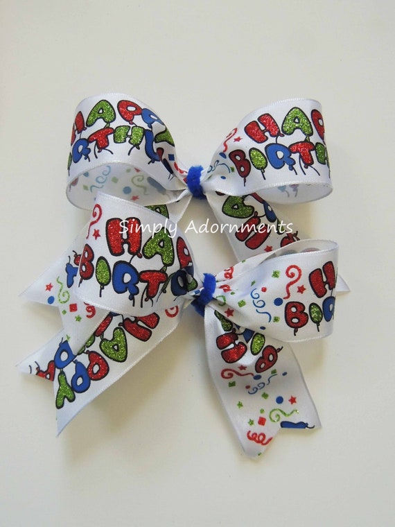 2 Happy Birthday Mini Bows, Red Blue Yellow Birthday Mini gift Bows, Happy Birthday Mini Bows for Decor, Happy Birthday Party favor bows