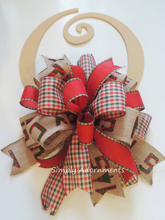 Traditional Farmhouse Christmas bow, Farmhouse Christmas Tree topper bow, Primitive Red Green Check Christmas Bow, Christmas Check tree Bow