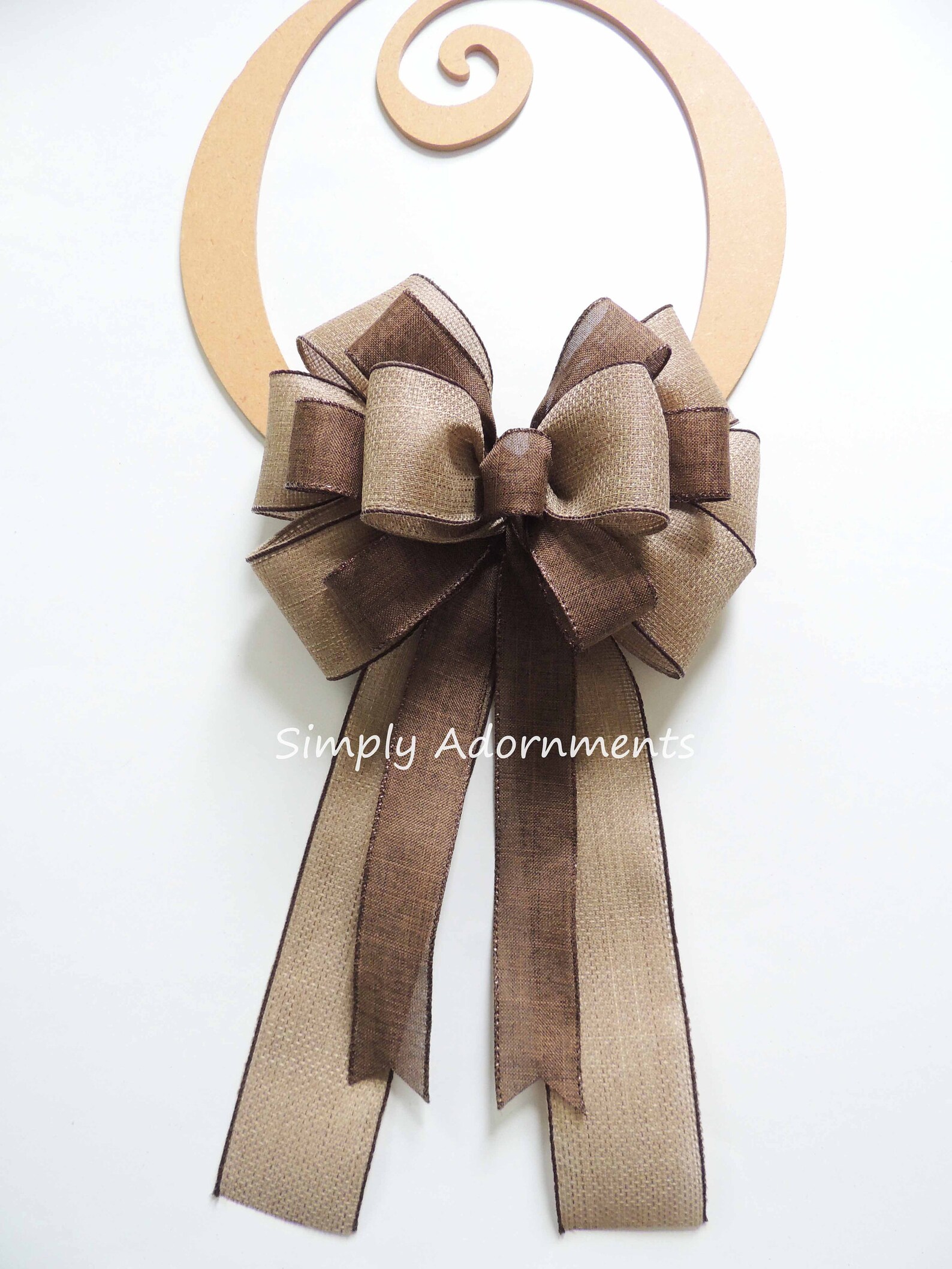 Brown Natural Burlap Ribbon Bow, Farmhouse Wreath Bow, Rustic Brown ...