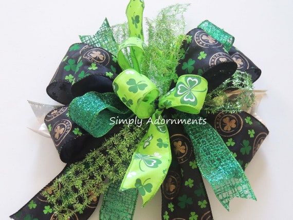 St Patrick Clover Wreath Bow, Shamrock Bow for wreath, Happy St Patrick's Wreath Bow, St. Patrick's Shamrock Lantern Bow, Shamrock gift Bow