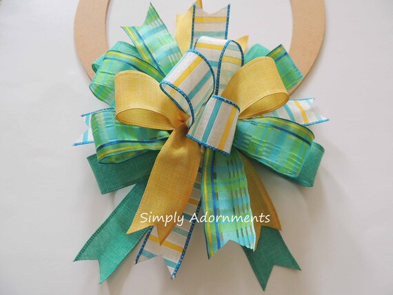 Green Yellow Easter Bow, Green Yellow Spring Plaid bow, Green Yellow Spring Lantern bow, Spring Door bow, Spring Wreath Embellishment bow