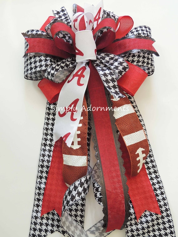 XXL Alabama Football bow, Alabama Football sign Bow, Red Black Alabama Football Bow, Alabama Football Team spirit, Alabama Football Door Bow