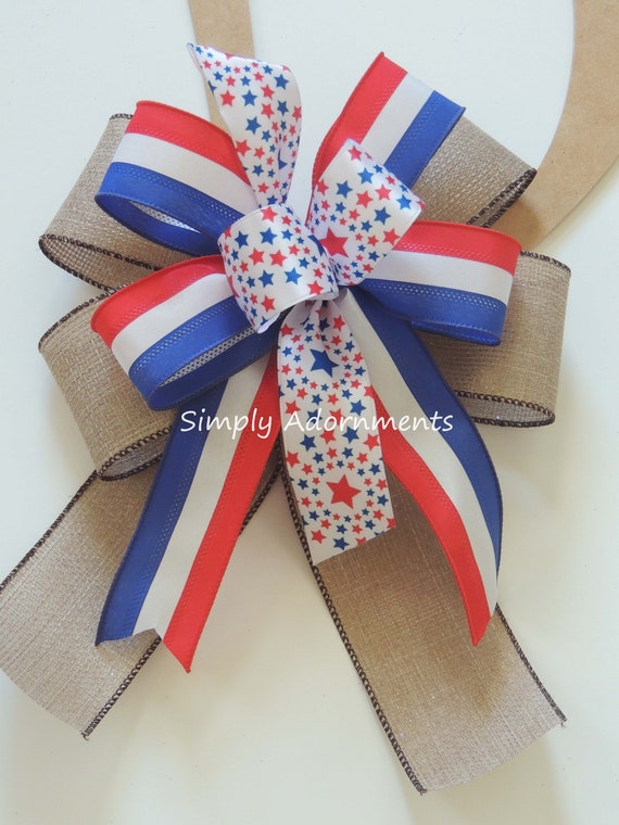 Stars and stripes bow, Patriotic Tri color wreath bow, July 4th Wreath Bow,  Patriotic lantern Bow, Summer holiday bow, July 4th Gift bow