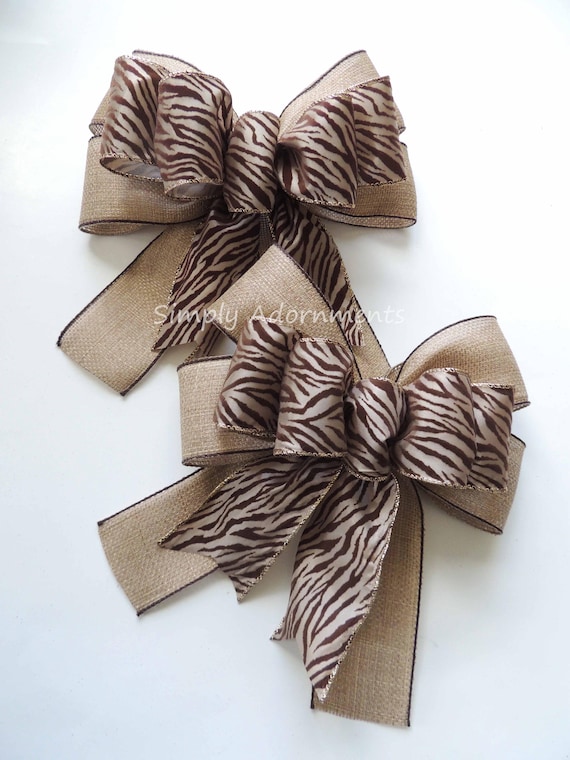 2 Zebra Christmas Bows, Ornament Christmas Bows, Animal Themed Decor, Safari Christmas bows, Zebra tree bows