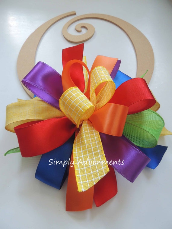 Rainbow Door bow, Rainbow Birthday Party Decorations, Whimsical Rainbow Gift Bow, Rainbow Wreath bow,Rainbow sign door bow Handmade gift bow Il_570xn
