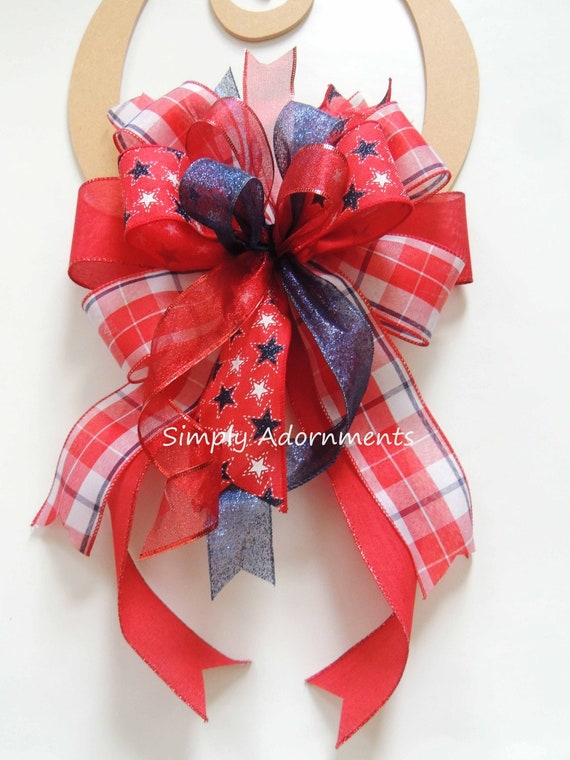 Patriotic Stars Bow, July 4th Bow, Patriotic wreath Bow, July 4th Wreath bow, July 4th Lantern Bow, Patriotic door bow, 4th of July Gift Bow