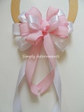 Pink White Wreath Bow, Pink Baby shower Bow, Pink Birthday Sign bow, Pink white baby girl Bow, Lantern Bow, Basket gift bow, Front porch bow
