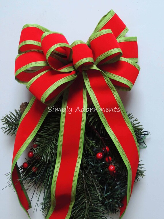 Red Lime Christmas Bow, Red Lime Gift Bow, Christmas Gift Bow, Red Green Christmas Ornament Bow, Christmas Tree Bow, Christmas Door Bow