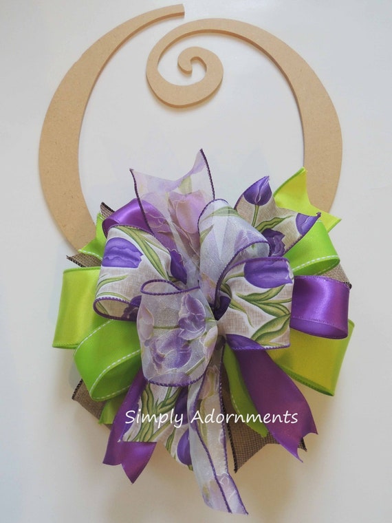 Spring Purple Tulip Wreath bow, Spring Tulips Door Bow, Spring Tulip Lantern Bow, Tulip Wreath Bow, Purple Tulip door Bow, Tulip sign bow