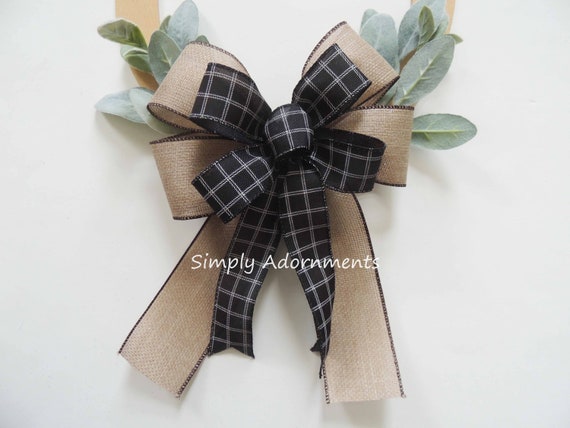 Everyday Farmhouse Bow, Faux Burlap Farmhouse black Check Wreath Bow, Beige Cabana Stripes sign Bow, Farmhouse lantern Bow, Porch sign Bow